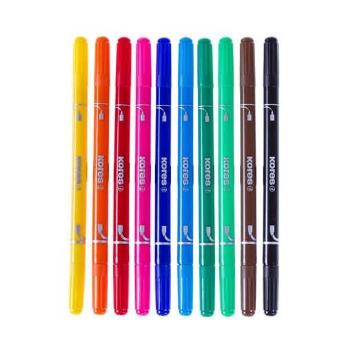 Filctoll készlet, 1-3 mm, kétvégű, kimosható, KORES "Korellos 2in1", 10 különböző szín