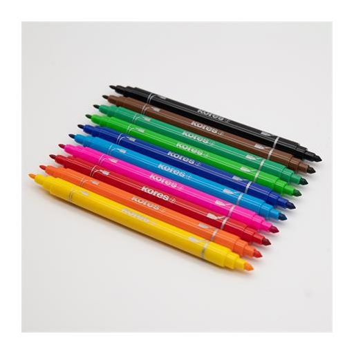 Filctoll készlet, 1-3 mm, kétvégű, kimosható, KORES "Korellos 2in1", 10 különböző szín