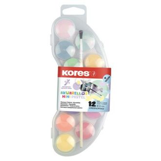   Vízfesték, 12 darabos, 25 mm, ecsettel, KORES "Akuarellos Mini", pasztell színek