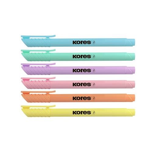Szövegkiemelő készlet, 0,5-5 mm, KORES, 6 különböző pasztell szín