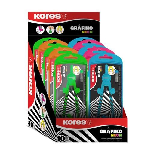 Körző készlet, precíziós, 3 darabos, KORES "Grafiko Neon", vegyes színek