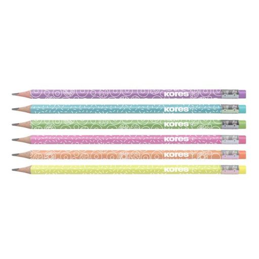 Grafitceruza készlet, radírral, HB, háromszögletű, KORES "Grafitos Style Pastel"