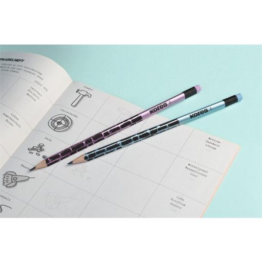 Grafitceruza radírral, HB, háromszögletű, KORES "Style Cracked", vegyes metál színek