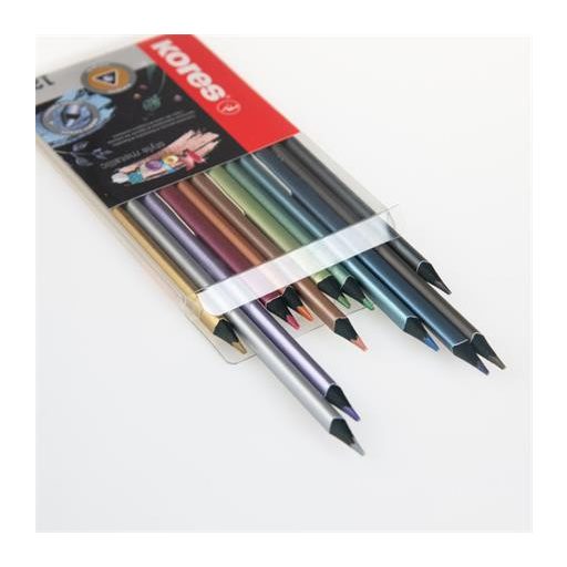 Színes ceruza készlet, háromszögletű, KORES "Kolores Style Metallic", 12 metál szín