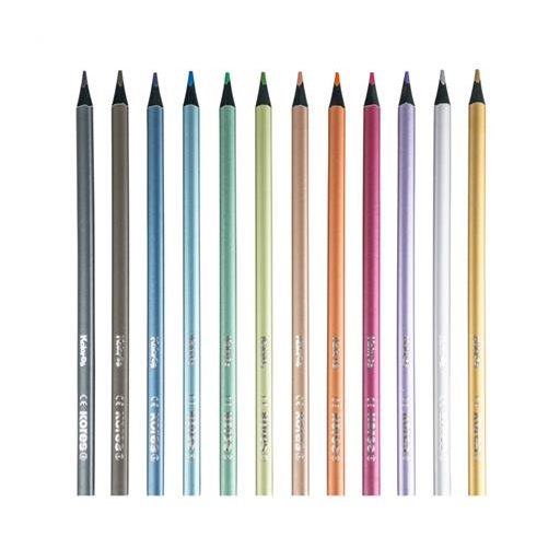 Színes ceruza készlet, háromszögletű, KORES "Kolores Style Metallic", 12 metál szín