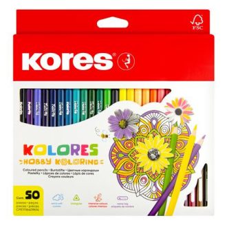   Színes ceruza készlet, háromszögletű, KORES "Triangular", 50 különböző szín