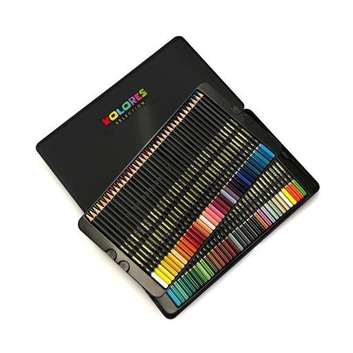 Színes ceruza készlet, háromszögletű, fém doboz, KORES "Kolores Selection", 72 különböző szín