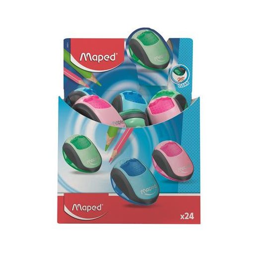 Hegyező display, kétlyukú, tartályos, MAPED "Clean", vegyes színek