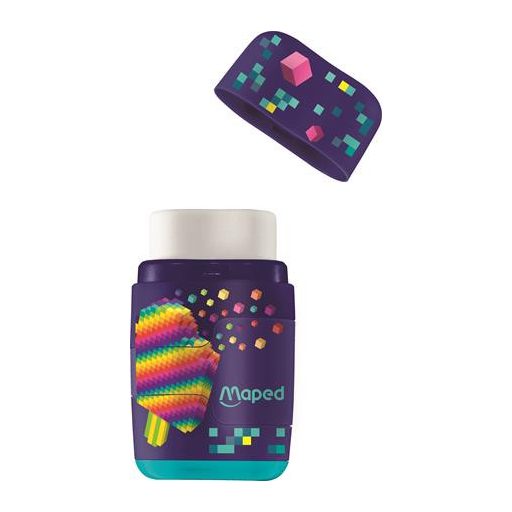 Hegyező és radír, kétlyukú, tartályos, pótradírral, MAPED "Pixel Party Connect"