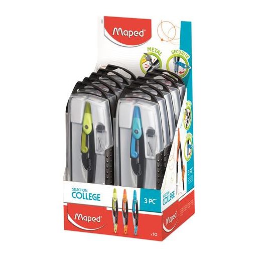 Körző készlet, 3 darabos, MAPED "Metal Open", vegyes színek