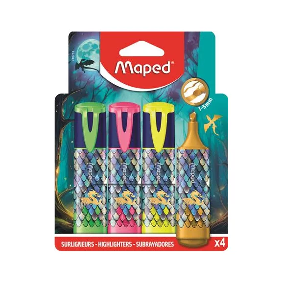 Szövegkiemelő készlet, 1-5 mm, MAPED „Dragon sárkány”, 4 különböző szín Szövegkiemelő készlet, 1-5 mm, MAPED „Dragon sárkány”, 4 különböző szín