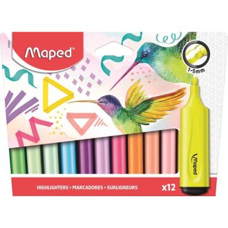   Szövegkiemelő készlet, 1-5 mm, MAPED "Fluo Peps Assorted", 12 különböző szín