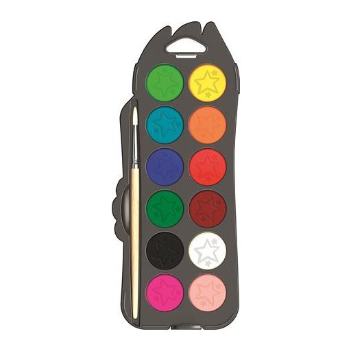 Vízfesték, 12 szín, 30 mm átm/szín + ajándék ecset, MAPED