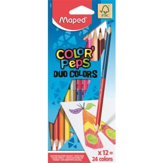   Színes ceruza készlet, kétvégű, háromszögletű, MAPED "Color'Peps Duo", 24 különböző szín