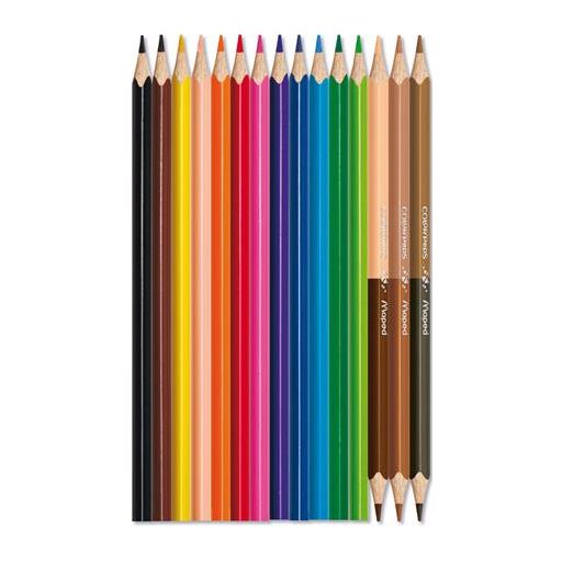 Színes ceruza készlet, háromszögletű, MAPED "Color'Peps World", 12 különböző szín + 3 kétvégű bőrtónus ceruza