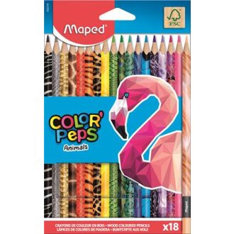   Színes ceruza készlet, háromszögletű, MAPED "Color'Peps Animal", 18 különböző szín