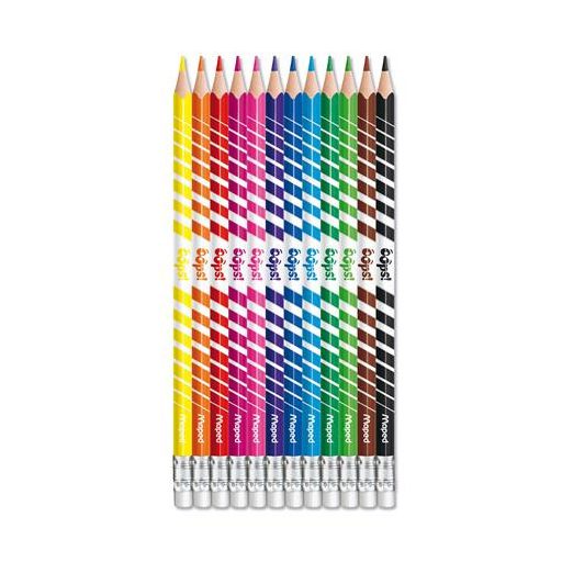Színes ceruza készlet, háromszögletű, radírozható, MAPED "Color'Peps Oops", 12 különböző szín