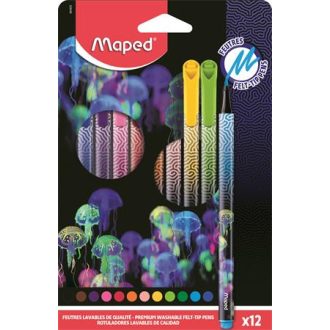  Filctoll készlet, 0,8 mm, kimosható, MAPED "Deepsea Paradise", 12 különböző szín