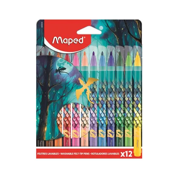 Filctoll készlet, 2,8 mm, kimosható, MAPED „Dragon sárkány”, 12 különböző szín Filctoll készlet, 2,8 mm, kimosható, MAPED „Dragon sárkány”, 12 különböző szín