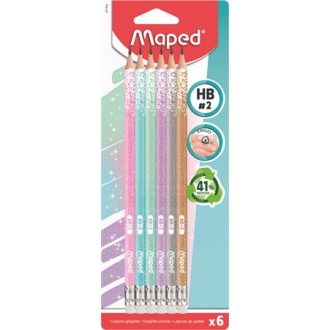   Grafitceruza radírral, HB, háromszögletű, MAPED "Black'Peps Glitter Deco", vegyes pasztell színek