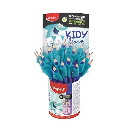 Grafitceruza radírral és ceruzafogóval, ceruzatartó, HB, háromszögletű, MAPED "Kidy Learn"