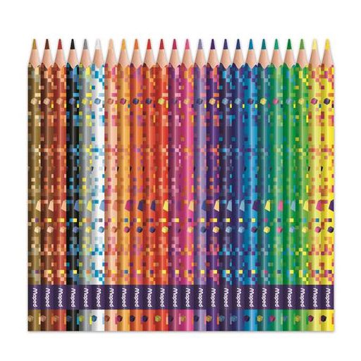 Színes ceruza készlet, háromszögletű, MAPED "Pixel Party", 24 különböző szín