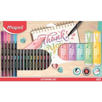  Kalligrafikus készlet, 22 darabos, MAPED "Lettering Set", 6 szövegkiemelő + 16 tűfilc különböző színekben
