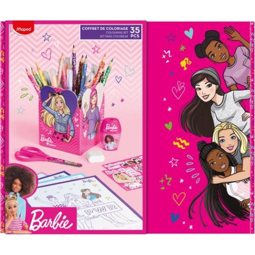 Színező készlet, ajándékdoboz, MAPED "Barbie", 35 darabos