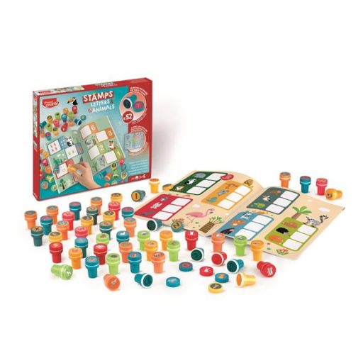 Nyomdázó készlet, foglalkoztató füzettel, betűk és állatok, MAPED CREATIV "Stamps"