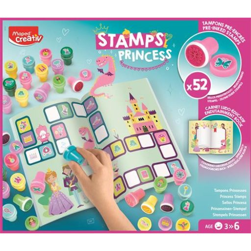 Nyomdázó készlet, foglalkoztató füzettel, hercegnő, MAPED CREATIV "Stamps"