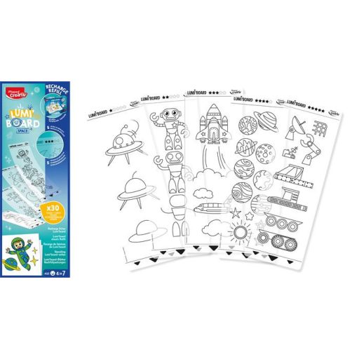Kreatív rajzkészlet, kiegészítő sablon, űrtematika, MAPED CREATIV "Lumi Board"