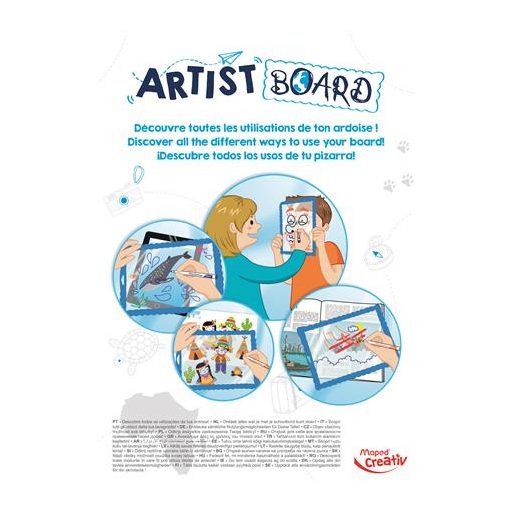 Kreatív készségfejlesztő tábla, átlátszó, törölhető, MAPED CREATIV, "Artist Board", kalandos világ