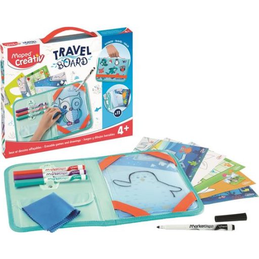 Kreatív készségfejlesztő tábla, utazótáskával, állati móka, MAPED CREATIV "Travel Board"