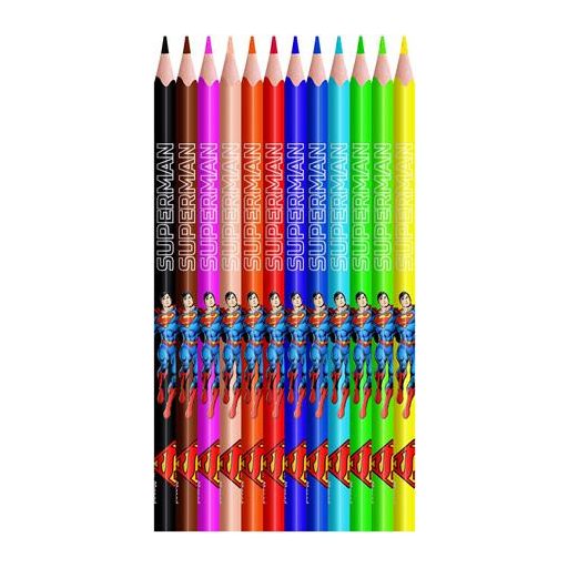Színes ceruza készlet, háromszögletű, MAPED "Superman", 12 különböző szín