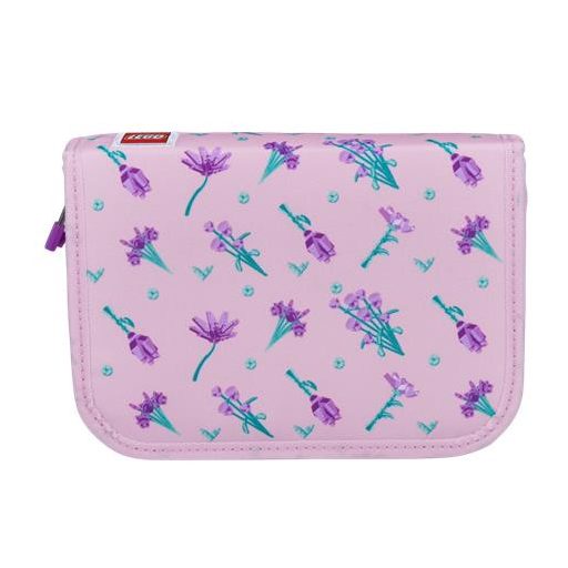 Tolltartó, klapnis, cipzáras, töltött, LEGO "Flowers", rózsaszín-mintás