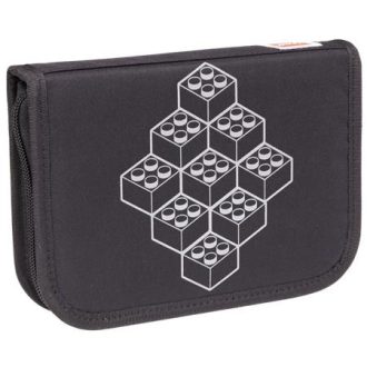   Tolltartó, klapnis, cipzáras, töltött, LEGO "Bricks", fekete-mintás