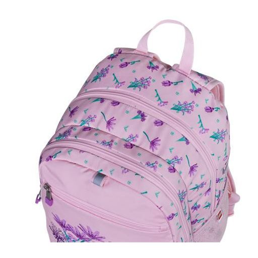 Hátizsák, dulpa rekeszes, LEGO "Flowers", rózsaszín-mintás