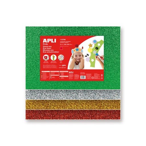 Moosgumi, 400x600 mm, glitteres, APLI Kids "Eva Sheets", ezüst