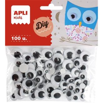   Öntapadó mozgó szem, kör, APLI "Creative", fekete-fehér