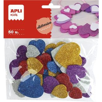   Moosgumi, öntapadó, glitteres, szívek, APLI Kids "Eva Sheets", vegyes színek