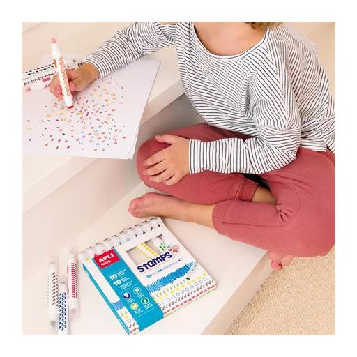Filctoll készlet, nyomda, APLI Kids "Markers Duo Stamps", 10 különböző szín és minta