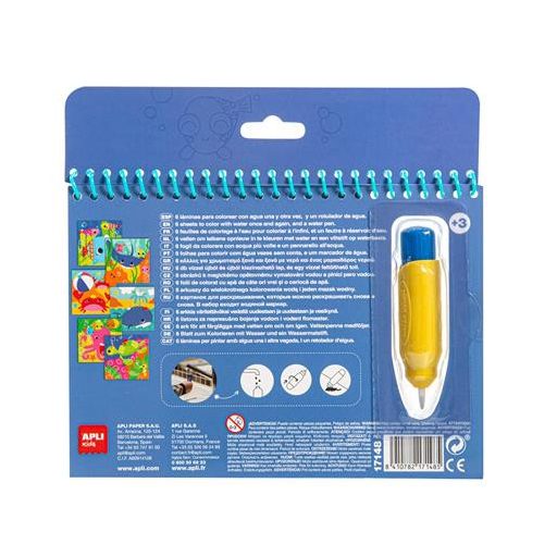 Színezőfüzet, vízbázisú, APLI Kids "Aqua Fun", tengeri állatok