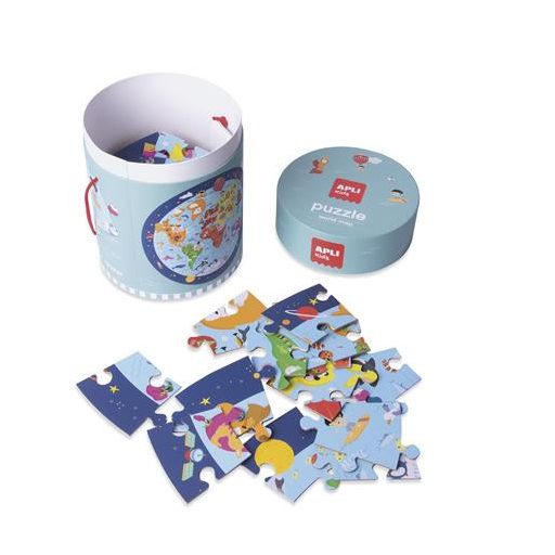 Puzzle, kör alakú, 48 darabos, APLI Kids "Circular Puzzle", világtérkép