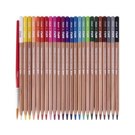 Akvarell színes ceruza készlet, háromszögletű, ecsettel, APLI, 24 különböző szín