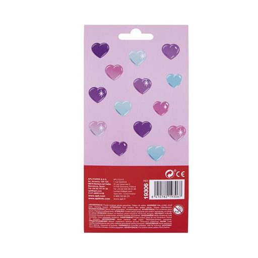 Matrica, domború, APLI Kids "Stickers", tündöklő szívek