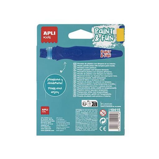 Tempera készlet, ecsetvégű tubusban, APLI Kids "Paint&Fun", 6 különböző szín
