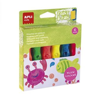   Tempera készlet, ecsetvégű tubusban, APLI Kids "Paint&Fun", 6 különböző neon szín