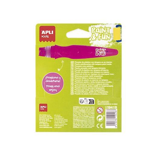 Tempera készlet, ecsetvégű tubusban, APLI Kids "Paint&Fun", 6 különböző neon szín