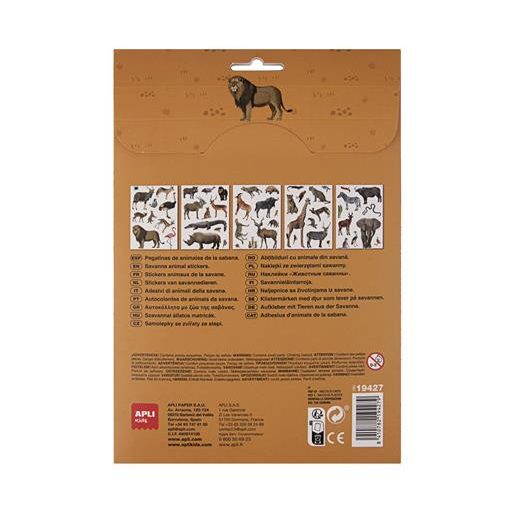Matrica, újra felhasználható, 50 db, APLI Kids "Stickers", szavanna állatai