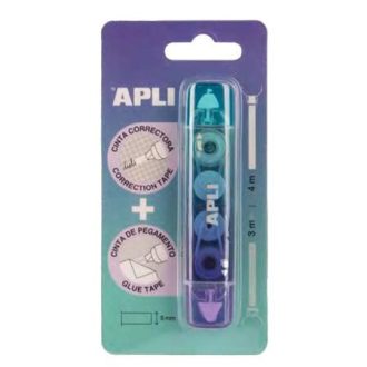   Hibajavító- és ragasztóroller, 2in1, 5 mm x 4-3 m,  APLI , vegyes színek